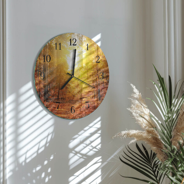 Wanduhr rund Herbstwald