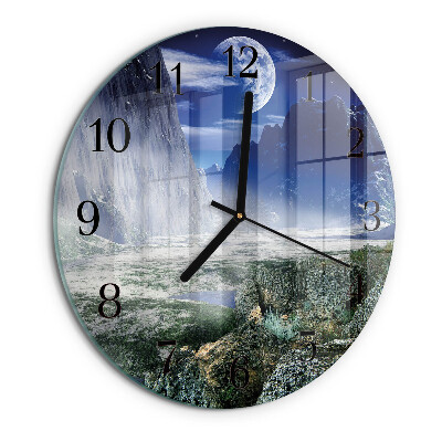 Wanduhr rund Berge Mond