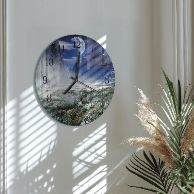 Wanduhr rund Berge Mond