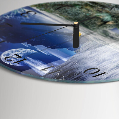 Wanduhr rund Berge Mond