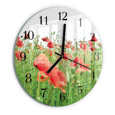 Wanduhr rund Mohnblumen