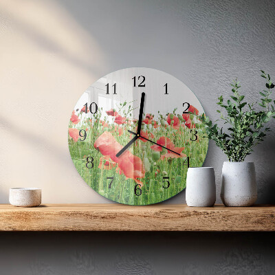 Wanduhr rund Mohnblumen