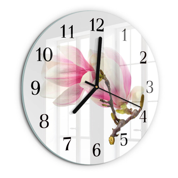 Wanduhr rund Magnolienblüte