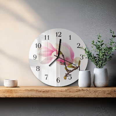 Wanduhr rund Magnolienblüte