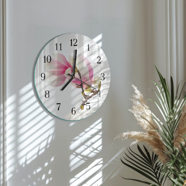 Wanduhr rund Magnolienblüte