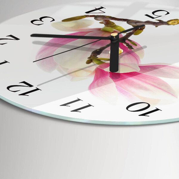 Wanduhr rund Magnolienblüte