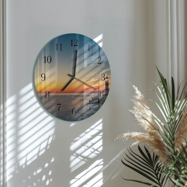 Wanduhr rund Leuchtturm Meer