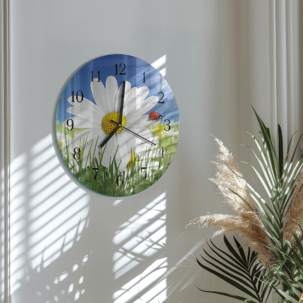 Wanduhr rund Blume und Marienkäfer