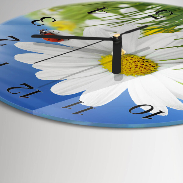 Wanduhr rund Blume und Marienkäfer