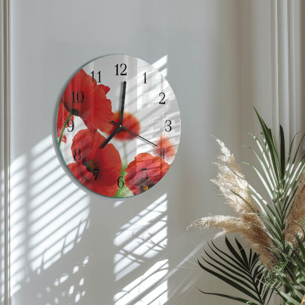 Wanduhr rund Mohnblumen