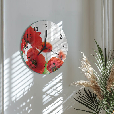 Wanduhr rund Mohnblumen
