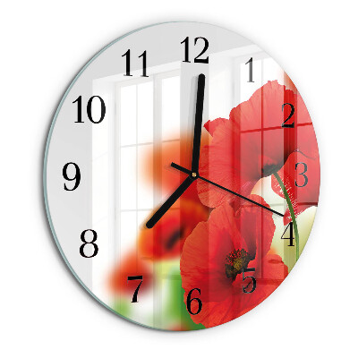 Wanduhr rund Mohnblumen