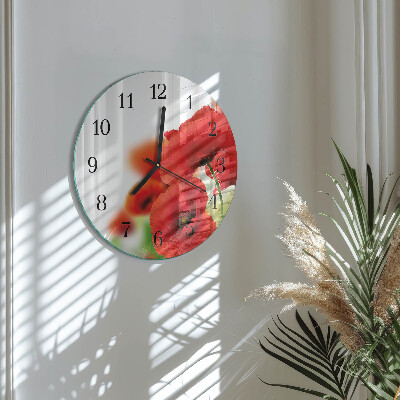 Wanduhr rund Mohnblumen