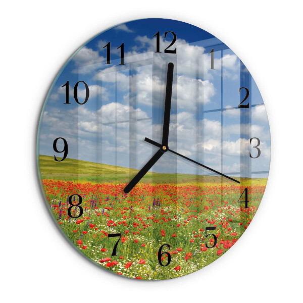 Wanduhr rund Mohnfeld
