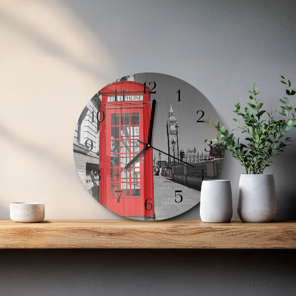 Wanduhr rund Rote Telefonzelle