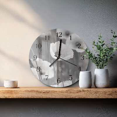 Wanduhr rund Mohnblumen