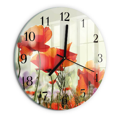 Wanduhr rund Mohnblumen
