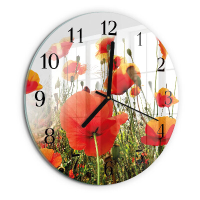 Wanduhr rund Mohnblumen
