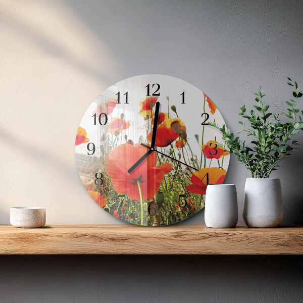 Wanduhr rund Mohnblumen