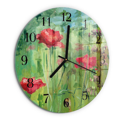 Wanduhr rund Mohnblumen