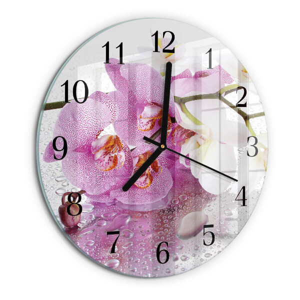 Wanduhr rund Orchidee