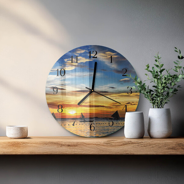 Wanduhr rund Sonnenuntergang