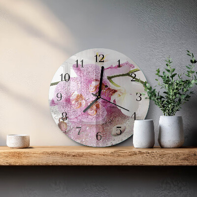 Wanduhr rund Orchidee