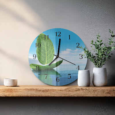 Wanduhr rund Blätter