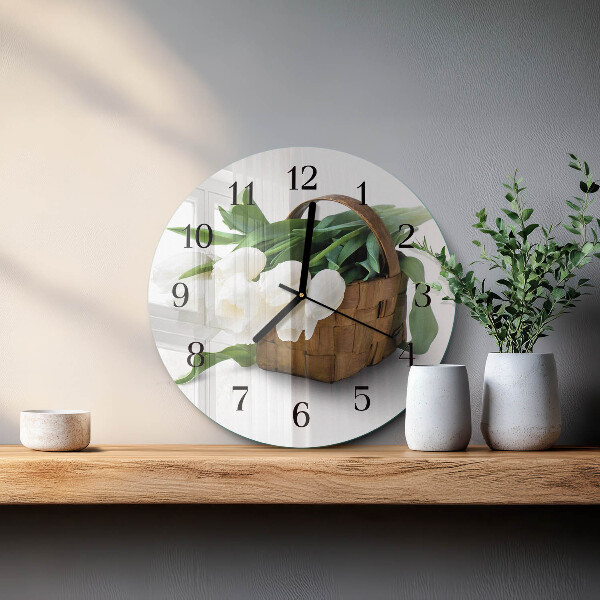 Wanduhr rund Korb mit Tulpen