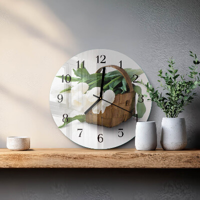 Wanduhr rund Korb mit Tulpen