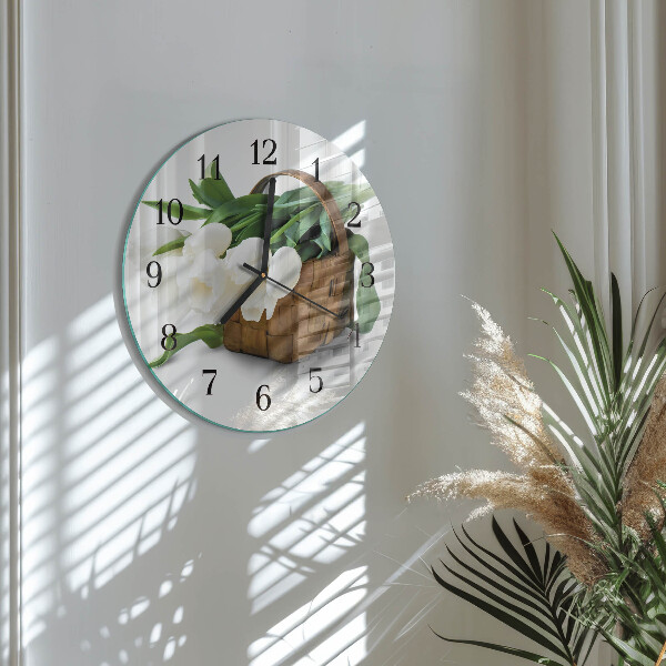 Wanduhr rund Korb mit Tulpen
