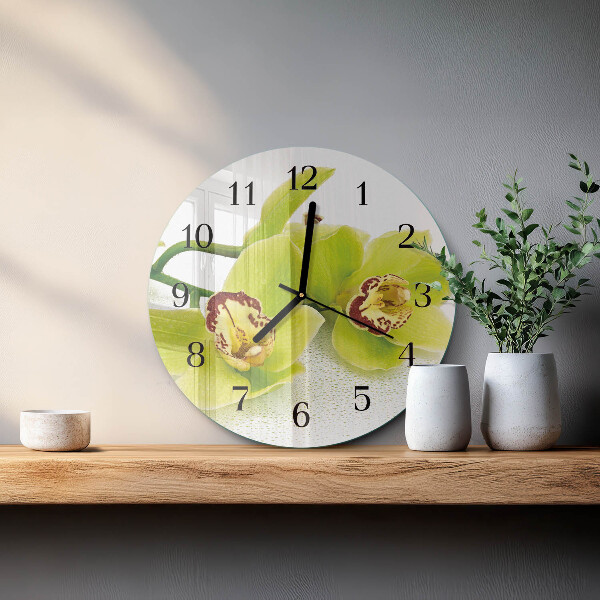 Wanduhr rund Orchidee