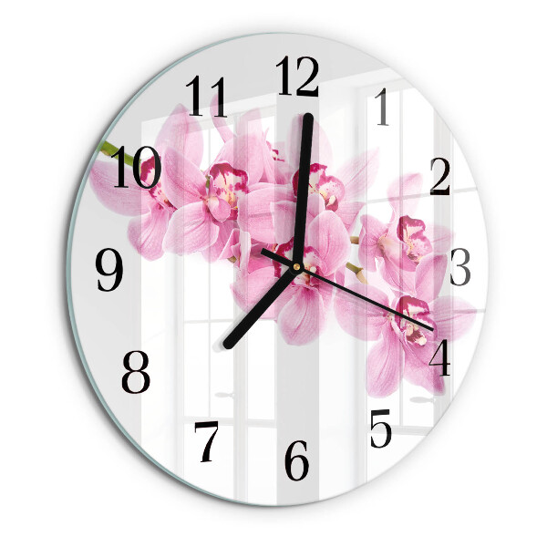 Wanduhr rund Orchidee