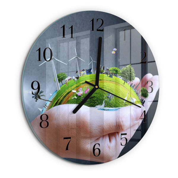 Wanduhr rund Hand Erde