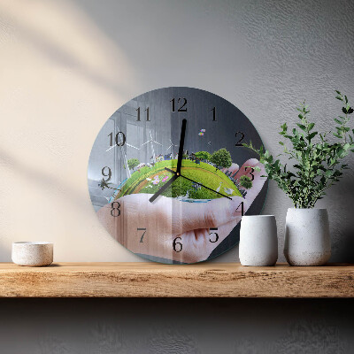 Wanduhr rund Hand Erde