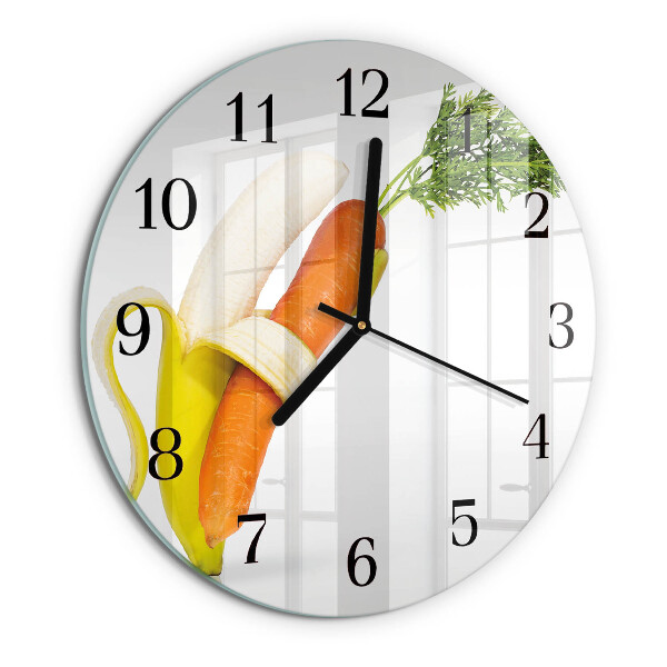 Wanduhr rund Karotten und Bananen