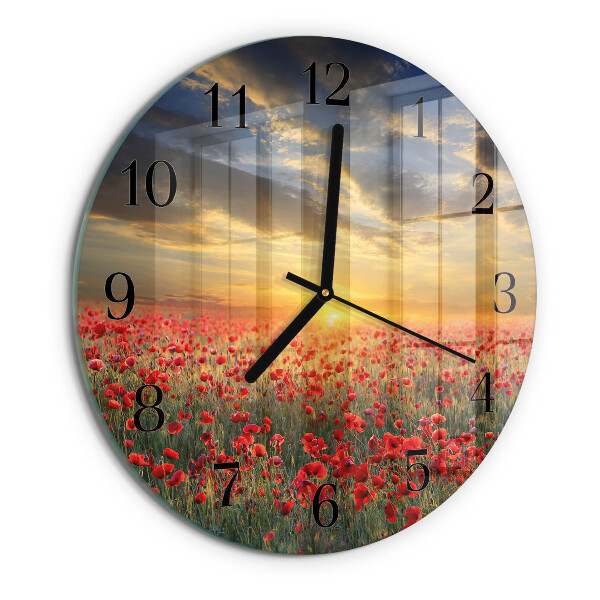 Wanduhr rund Mohnfeld