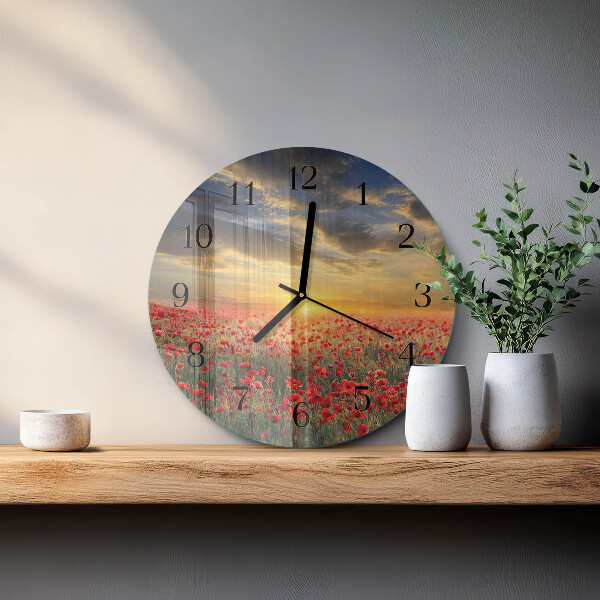 Wanduhr rund Mohnfeld
