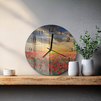Wanduhr rund Mohnfeld
