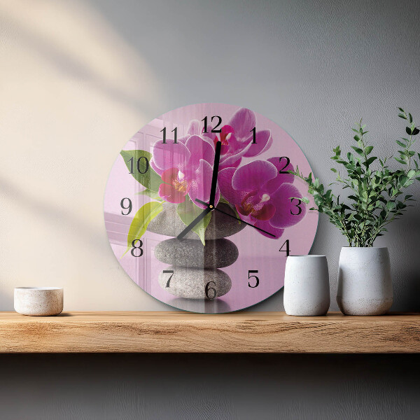 Wanduhr rund Orchidee