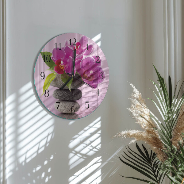 Wanduhr rund Orchidee