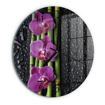 Wanduhr rund Orchidee