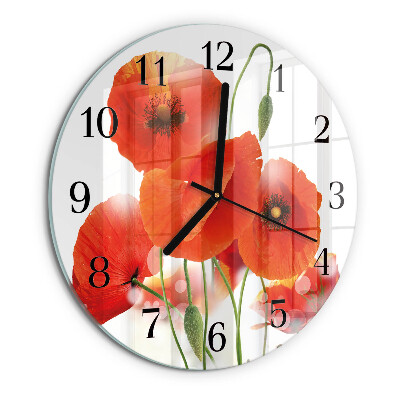 Wanduhr rund Mohnblumen