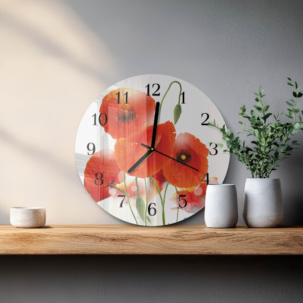 Wanduhr rund Mohnblumen
