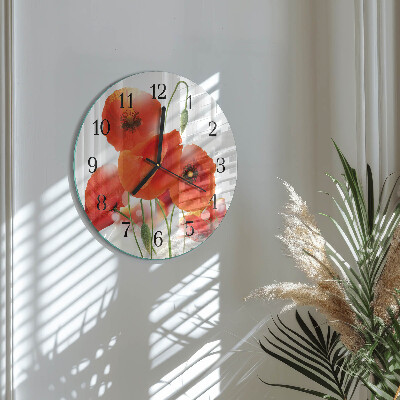 Wanduhr rund Mohnblumen