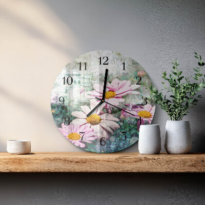 Wanduhr rund Blumen