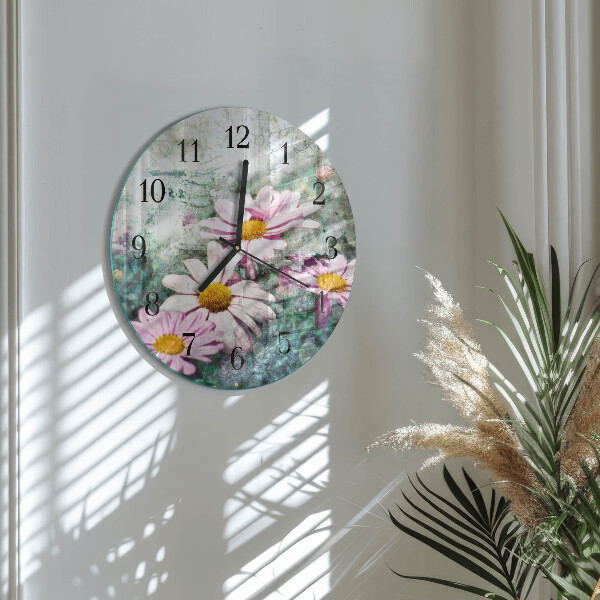 Wanduhr rund Blumen