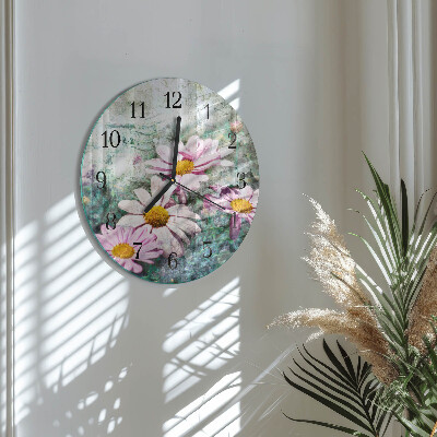 Wanduhr rund Blumen