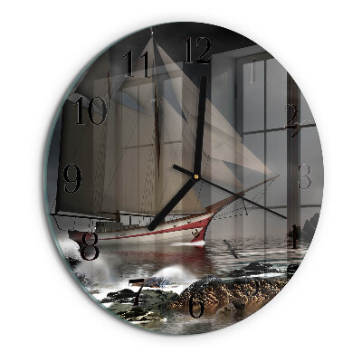 Wanduhr rund Segelboot