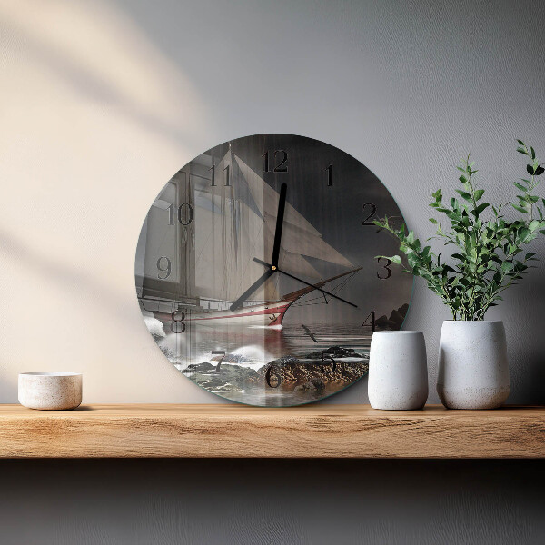 Wanduhr rund Segelboot